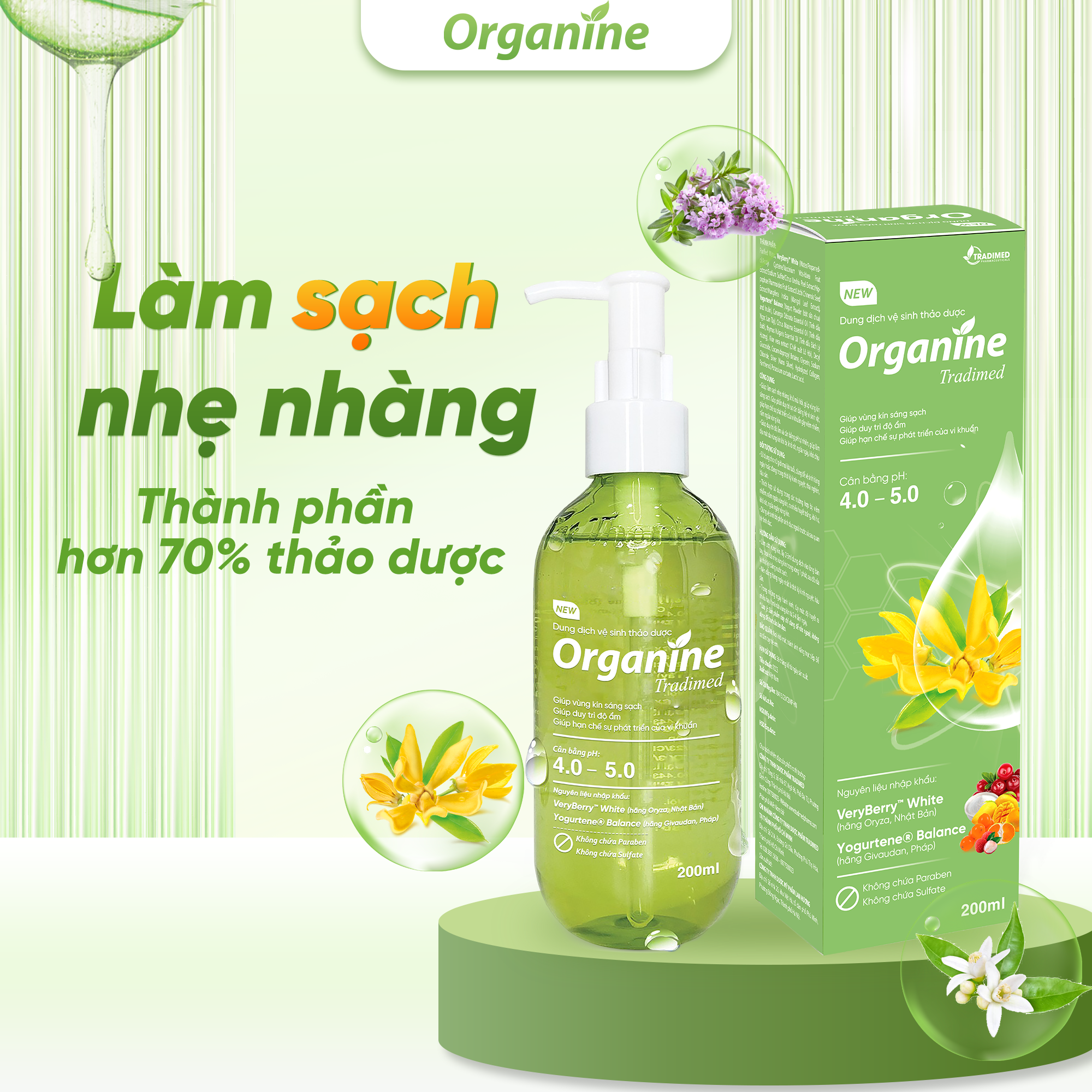 Gel vệ sinh thảo dược Organine Tradimed (200ml)